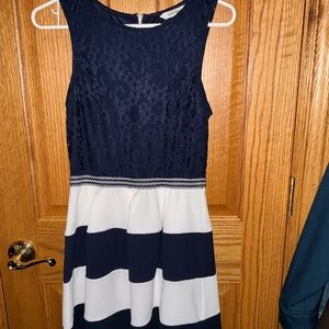 Women’s Navy and white lace top fit and flare dress